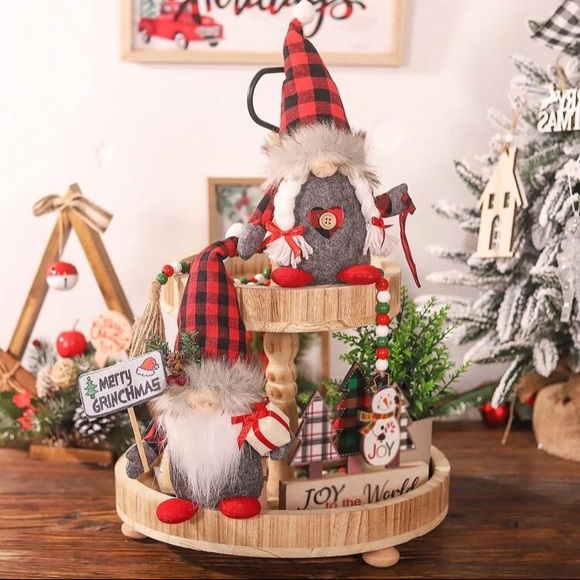 NWT- Set of 2- Buffalo Check- Merry Grinchmas & JOY- Holiday Gnomes Decorations - Picture 5 of 12